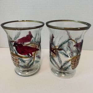 Celebrations Holiday Cardinal 6" Hurricane Tealight Candle Lamp Set of 2